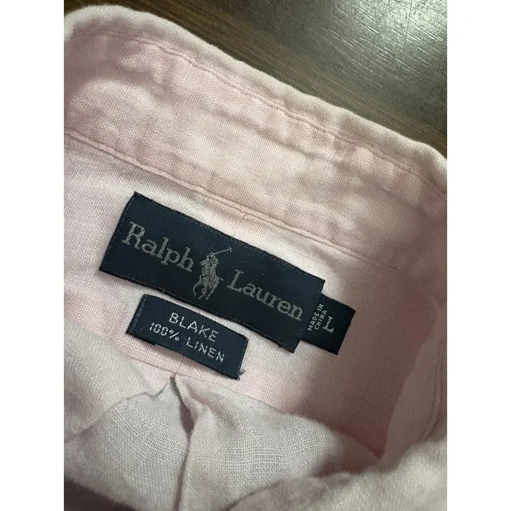 Rare Find Polo Ralph Lauren Blake Shirt 100% Linen Pink Button Down Mens Sz L